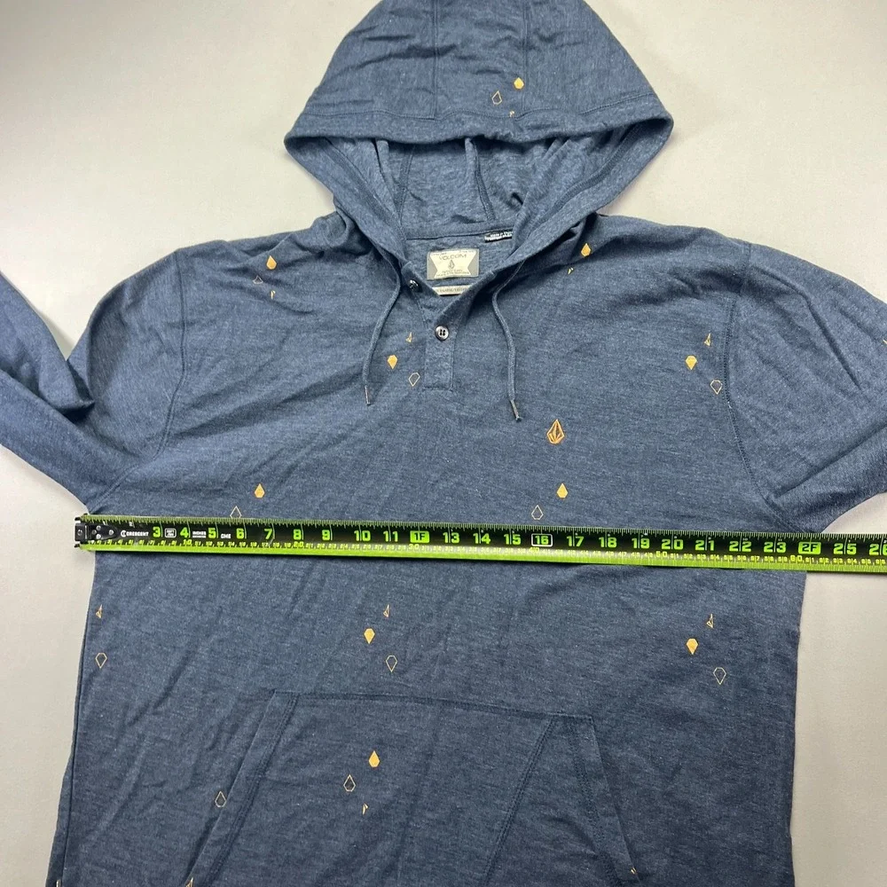 Volcom Hoodie Men XL Heather Blue Paint Splatter Cotton Kangaroo Pocket Pullover